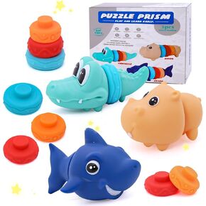 Baby Montessori Toy for Toddler Gifts - Stacking Blocks, Soft Teething Toy, Sorting Animals, Squeeze Sensory Toys, Infant Bath Toys, Toddler Counting Shape Blocks for Boys Girls 6 Months and Up in Kuwait