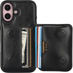 KIHUWEY Compatible with iPhone 16 Wallet Case Credit Card Holder, Premium Leather Kickstand Flip Hidden Magnetic Clasp Durable Shockproof Protective Cover for iPhone 16 6.1 inch (Brown)