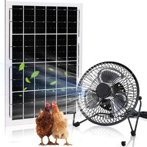 6" Solar Powered Fan, 15W Solar Panel Power Fans for Greenhouse or Chicken Coop Air Circulation Cooling, 2350 RMP High velocity, 36 dB Quiet Operation,19.5ft Long Cord (Black)