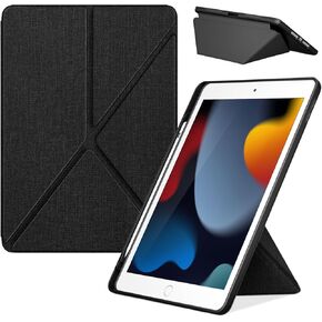 DTTO for iPad 9th/8th/7th Generation 10.2 Inch Case 2021/2020/2019, Foldable Stand with Landscape and Portrait Modes, Anti Slip Fabric Pattern Cover with Pencil Holder, Auto Wake/Sleep, Black