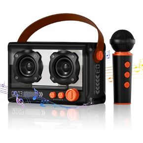 Mini Karaoke Machine: with Bluetooth and Wireless Microphone for Adults Kids, Karaoke Speaker for Family, Home Party, Outdoor Camping, Christmas Birthday Gifts (White)