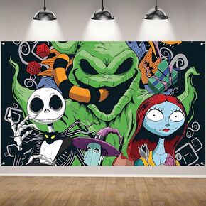 Nightmare Before Christmas Photo Backdrop Jack Skellington Sally Oogie Boogie Banner Halloween Birthday Party Decorations and Supplies for Home
