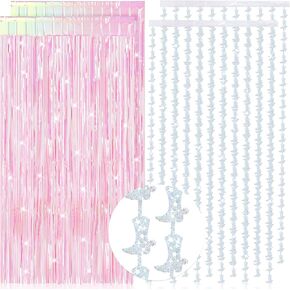 4 Pcs Foil Curtain Include 2 Cowgirl Boot Metallic Tinsel Foil Fringe Curtains 2 Pink Backdrop Curtain for Cowgirl Photo Bachelorette Wedding Birthday Party Booth Decorations