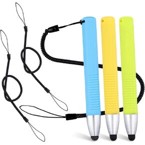 Kid-Friendly Stylus Pens for Touch Screens, Capacitive Kids Stylus with Spring Cord Children's Tablet Crayon Stylus Pen for iPad iPhone Kindle Fire Kids Smartphones