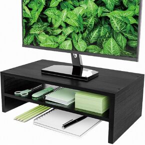 Monitor Stand Riser, 2 Tier Wood Office Desk Storage Organizer for Laptop, Computer