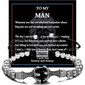 RINTOLER To My Man Bracelet - 6mm Stainless Steel Crown King Charm Bracelet for Men Valentine's Day 𝗚𝗶𝗳𝘁𝘀 𝗳𝗼𝗿 𝗠𝗲𝗻, Crown Link Bracelet for Men, Women, Girls, Unisex, Adjustable Size in Kuwait