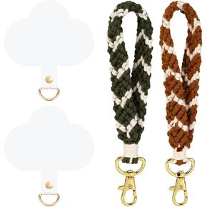 2pcs Phone Wrist Strap, Woven Phone Charm Bracelet Lanyard Strap with 2pcs Phone Tether Tabs Cell Phone Wristlet with Live Buckle Boho Rope Keyring Phone for Girls Women Gift