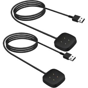 Threeeggs متوافق مع شاحن Fitbit Versa 3، قاعدة كابل شحن USB لساعة Fitbit Versa 4 / Versa 3 / Fitbit Sense/Sense 2 الذكية (عبوتان)