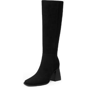 Knee High Boots Women Square Toe Tall Boots Chunky Heel Knee High Fall Boots for Women Block High Heeled Boots Women Side Zipper Long Boots