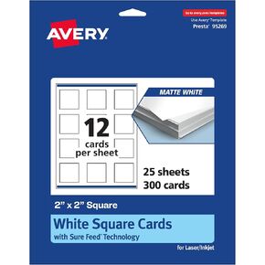 بطاقات مربعة قابلة للطباعة من Avery مع تقنية Sure Feed، 2 × 2 بوصة، بطاقات بيضاء غير لامعة، طباعة إلى الحافة، بطاقات ليزر/نفث الحبر، 300 إجماليًا