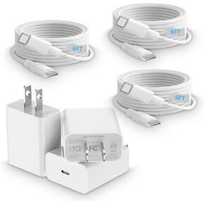 USBC Charger for iPhone 16 15 Charger, Belcompany USB C Charger Block, 3-Pack 20W Type C Fast Wall Charger for iPhone 16 Plus 15 Pro Max, iPad Pro/Air 5, iPad 10/Mini 6, Galaxy, 3Pack 6 ft USB-C Cable