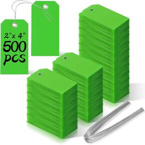 500 Pieces Plastic Shipping Tags with Wire Waterproof Hang Tags Heavy Duty Labeling Tags with String Wires Tags Labels Labeling Tags Stacking Tags for Equipment Car Parts (Colorful, 4 3/4 x 2 3/8)
