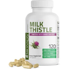 Bronson Milk Thistle Silymarin Marianum & Dandelion Root Liver Health Support, Antioxidant Support, Detox, 360 Capsules