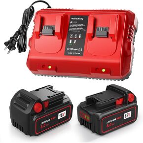 Upgraded 6.0Ah 2Pack 18V Battery Replacement for Milwaukee m-18 Battery and Charger Station Set, Compatible with Milwaukee 18V Cordless Power Tools