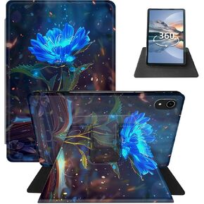 for iPad Air 11 Inch (M2) 2024 360 Degree Rotating Tablet Case, PU Leather Stand Smart Flat Case with Auto Wake/Sleep for iPad Air 6th Gen 2024/iPad Air 5th Gen 2022, Book Blue Rose