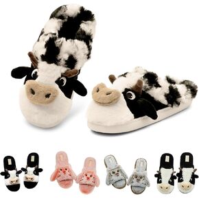 VRPQ Cow Slippers for Women, Cartoon Cute Animal Slippers, Cute Slippers for Women, House Slippers Home Winter Slipper Indoor Outdoor Cow Slides for Women Men