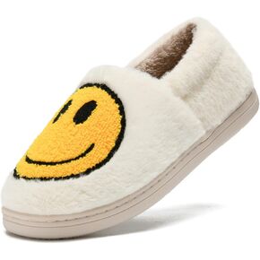 sharllen Retro Smile Face Slippers for Women Men Cute Cozy Soft Plush Slip-on Happy Face Slippers Warm Fluffy Fuzzy Winter Slippers Socks Shoes