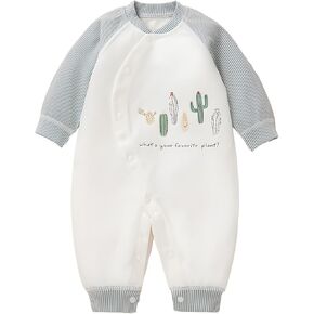 100% Organic Cotton Soft Baby Romper Jumpsuits for Boys and Girls Unisex, Long Sleeve, 0-24 Months