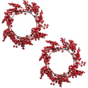 AuldHome Flowered Candle Rings (2-Pack, Pink); Set of 2 Spring/Summer Candle Wreaths