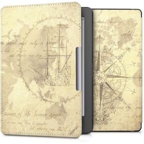 kwmobile Case Compatible with Kobo Aura Edition 2 Case - eReader Cover - Travel Vintage Brown/Light Brown