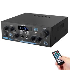 Wireless Bluetooth Stereo Receivers Power Amplifier, Home Audio Amplifier, RMS 70Wx2 450W 2.0 Channel Amplifiers with Optical USB/SD, AUX, RCA, MIC in Echo, Remote Control