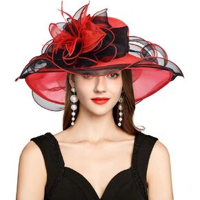 2024 Kentucky Derby Hats for Women Girls Ladies, Organza Church Tea Party Wedding Fascinator Hat UV Protection Sun Hat Pink and White