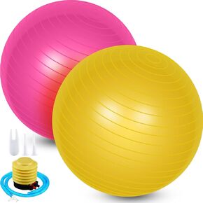 Leyndo 2 Pcs Yoga Ball Bulk Large 26 Inch Exercise Ball Anti Burst Birthing Ball Fitness Ball with Quick Pump, 26 Inches/ 65 cm for Improved Posture, Balance, Yoga, Pilates, Training, Green and Blue