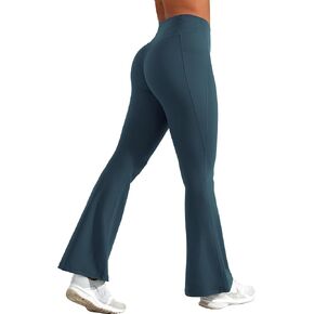 YEOREO Women Flare Leggings with Pockets Lynnie Bell Bottom Yoga Pants High Waisted Bootcut Gym Legging Black M