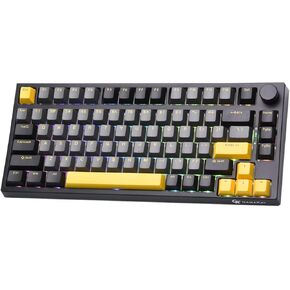 GK GAMAKAY TK75 SE 75% Mechanical Keyboard with Knob Control, Hot Swap RGB Bluetooth 5.0/2.4GHz Wireless/USB-C Wired PBT Cherry Profile 81 Keys Keycaps Silent Gaming Keyboard (Outemu Yellow Switch)