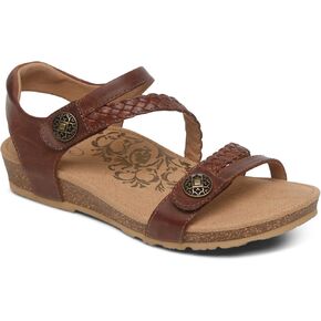 Aetrex Jillian Braided Quarter Strap Women's Sandals - Adjustable Arch Support Leather Sandals For Women - Lightweight Memory Foam Open Toe Women's Sandals