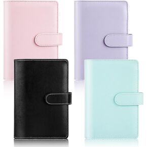 Onlyesh 4 قطع A6 Binder، غلاف دفتر ملاحظات من جلد البولي يوريثان قابل لإعادة الملء 6 حلقات غطاء مجلد أوراق فضفاضة مخطط شخصي مع إغلاق بإبزيم مغناطيسي (وردي رخامي، أبيض، رمادي، أسود)