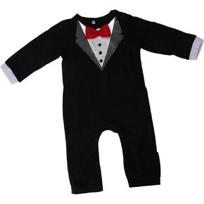 80cm Baby Boy Romper Tuxedo, Baby Tuxedo Baby Tuxedo Sleeper Jumpsuit with Bow Tie Gentleman One Piece Button Down Bowtie Wedding Suit Bodysuit (Red Bowtie)