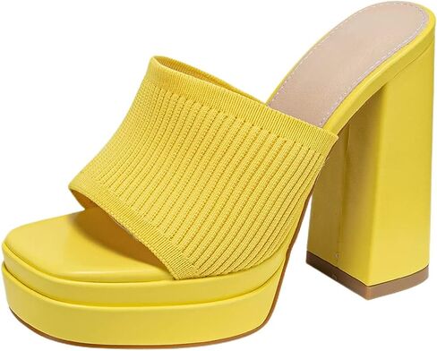 Women's Stretch Knitted Platform Chunky Heels Sexy Sandals Fashion Square Open Toe Block High Heeled Slip-On Y2K Slippers Summer Comfortable Slip On Party Dress Pump Mules Shoes in Kuwait