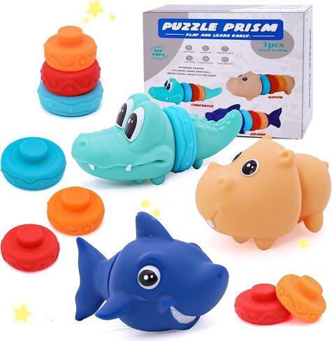 Baby Montessori Toy for Toddler Gifts - Stacking Blocks, Soft Teething Toy, Sorting Animals, Squeeze Sensory Toys, Infant Bath Toys, Toddler Counting Shape Blocks for Boys Girls 6 Months and Up in Kuwait