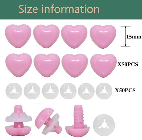 ARTCXC 50Pcs 15mm Black Love Heart Shape Safety Eyes Solid Plastic Safety Eyes Noses with Washers for DIY of Puppet, Bear Crafts, Plush Animal Doll Making Supplies in Kuwait