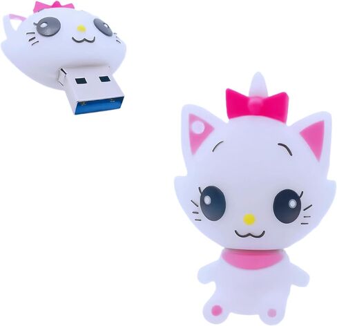 128GB USB 3.0 Flash Drive Cartoon Novelty Cute Cat Memory Stick Silicone Rubber Ainmal Pendrive White, 128GB-whitecat3.0 in Kuwait
