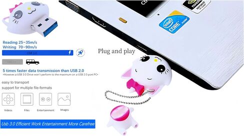 128GB USB 3.0 Flash Drive Cartoon Novelty Cute Cat Memory Stick Silicone Rubber Ainmal Pendrive White, 128GB-whitecat3.0 in Kuwait
