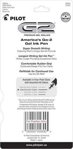 Pilot, G2 Premium Gel Roller Pens, Extra Fine Point 0.5 mm, Pack of 4, Black in Saudi Arabia