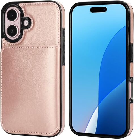 KIHUWEY حافظة محفظة جلدية لهاتف iPhone 16 وحامل بطاقات الائتمان، أسود in Kuwait