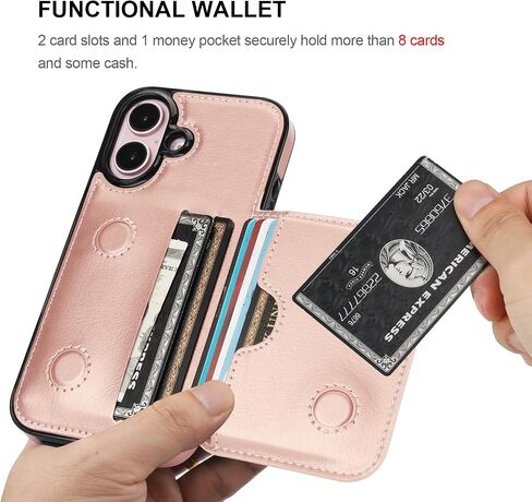 KIHUWEY حافظة محفظة جلدية لهاتف iPhone 16 وحامل بطاقات الائتمان، أسود in Kuwait