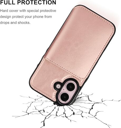 KIHUWEY حافظة محفظة جلدية لهاتف iPhone 16 وحامل بطاقات الائتمان، أسود in Kuwait