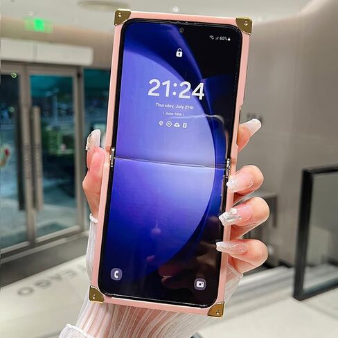 AuroiCYY for Samsung Galaxy Z Flip 6 Case with Kickstand, Glitter Foldable Bling Butterfly Stand Mirror Back Gold Plated Shockproof Protective Elegant Cute Woman Girly Soft Cover for Z flip 6 (Pink) in Saudi Arabia