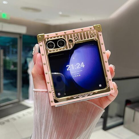 AuroiCYY for Samsung Galaxy Z Flip 6 Case with Kickstand, Glitter Foldable Bling Butterfly Stand Mirror Back Gold Plated Shockproof Protective Elegant Cute Woman Girly Soft Cover for Z flip 6 (Pink) in Saudi Arabia