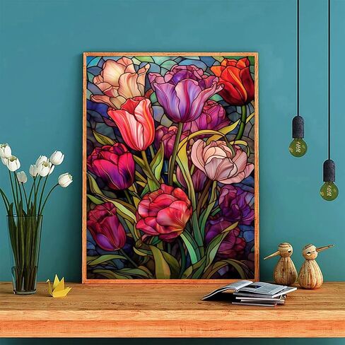 ajepon Hummingbird Diamond Art Kit-Flower 5D الماس اللوحة للبالغين، الزجاج الملون الكبار الماس مجموعات الطلاء، جوهرة اللوحة عدة الفنون للجدار ديكور المنزل الفنون الحرفية 14x14inch in Kuwait