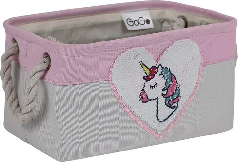 Storage Basket for Nursery Organizer, Baby Girl Canvas Fabric Bin, Storage Box with Reversible Sequence Heart Patch. Great Baby Shower Basket Gift in Saudi Arabia