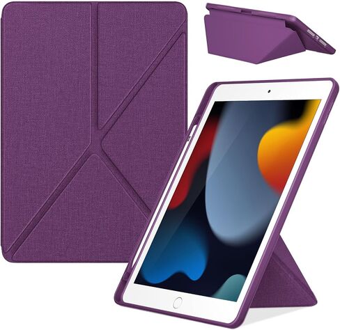 DTTO for iPad 9th/8th/7th Generation 10.2 Inch Case 2021/2020/2019, Foldable Stand with Landscape and Portrait Modes, Anti Slip Fabric Pattern Cover with Pencil Holder, Auto Wake/Sleep, Black in Saudi Arabia