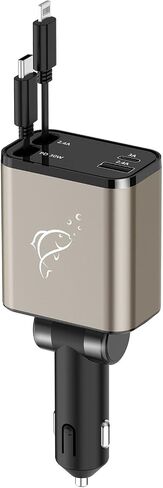 Smaller Fast Car Charger,4 in 1 Retractable Car Charger, with Cord USB C Car Charger Adapter, Compatible Smartphone, Magic Gold in Saudi Arabia