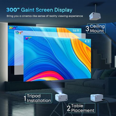 جهاز عرض أصلي 1080 بكسل، جهاز عرض صغير يدعم 450 ANSI Lumen 4K، تصحيح الانحراف 4P/4D، نظام تشغيل Android 9.0 مع متجر تطبيقات مدمج، تسجيل شاشة لاسلكي 5G WiFi لهاتف iPhone in Kuwait