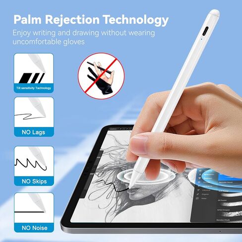 قلم iPad Pro 12.9 بوصة 6th/5th/4th Stylus Pencil، 1.5 ملم قلم نشط ذو طرف رفيع لرفض راحة اليد متوافق مع Apple Pencil لجهاز iPad Pro 12.9 بوصة 6th/5th/4th Gen Stylus لرسم قلم رسم أبيض in Kuwait