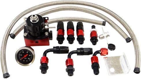 طقم منظم ضغط الوقود من الألومنيوم EFI Universal قابل للتعديل من Acylph مع تجهيزات خرطوم خط الوقود AN6-6AN مقاس 0-100 رطل لكل بوصة مربعة (أحمر وأزرق) in Kuwait